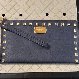 Michael Kors Dark Blue Wristlet with Gold Studs